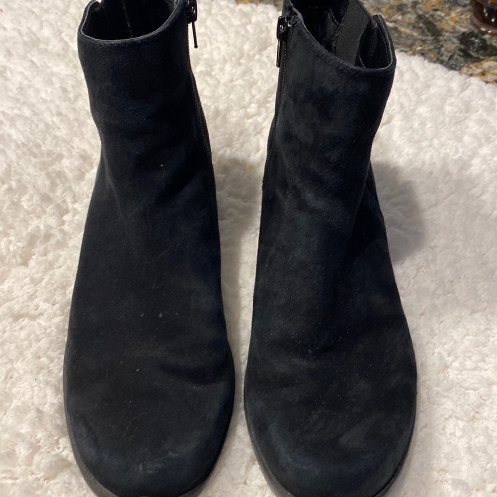 Womens Anne Kline solid black suede zipper ankle fashion boots size 10